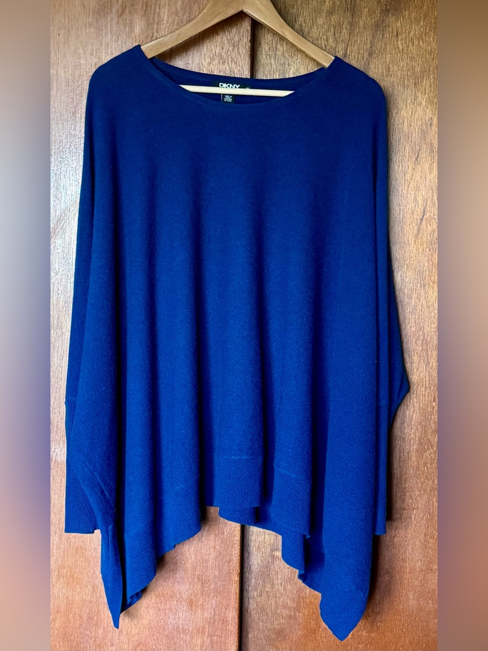 DKNY Deep Blue Draped Poncho Sweater